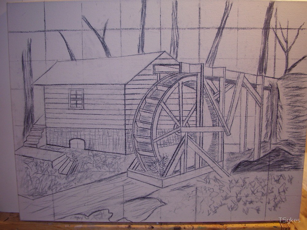 1000x750 Old Mill ( Sketch On Canvas ) Before Oil Paint By Tsykes Redbubble - Sketch Before Painting