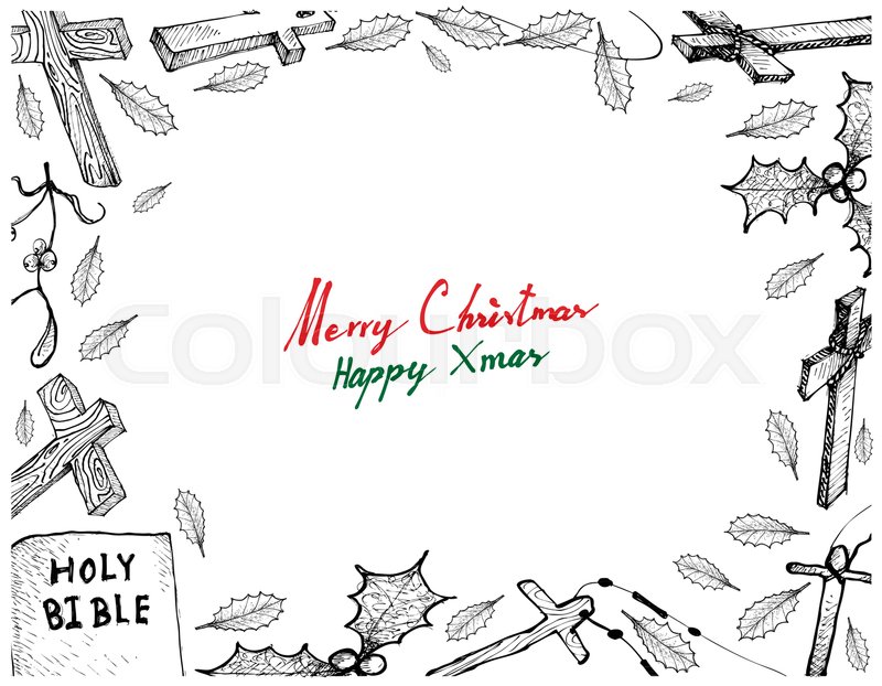 800x622 Illustration Frame Of Hand Drawn Sketch Of Wooden Cross And Bible - Sketch Bible