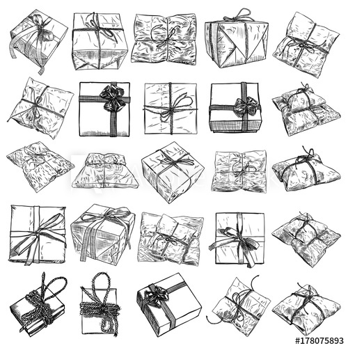 500x500 Large Set Of Gift Box Doodle Sketch. Wedding, Birthday, Black - Sketch Black Friday