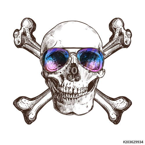 500x500 Sketch Skull With Two Cross Bones And Sunglasses. Hand Drawn - Sketch Bones