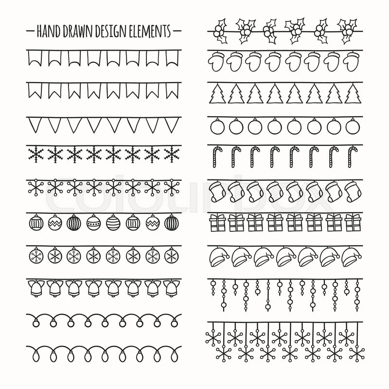 800x800 Set Of 2016 Christmas Season Hand Drawn Vector Line Border And - Sketch Border