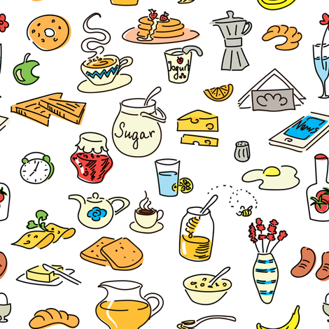 470x470 Morning Breakfast Doodle Colored Seamless Sketch Set Wallpaper - Sketch Breakfast