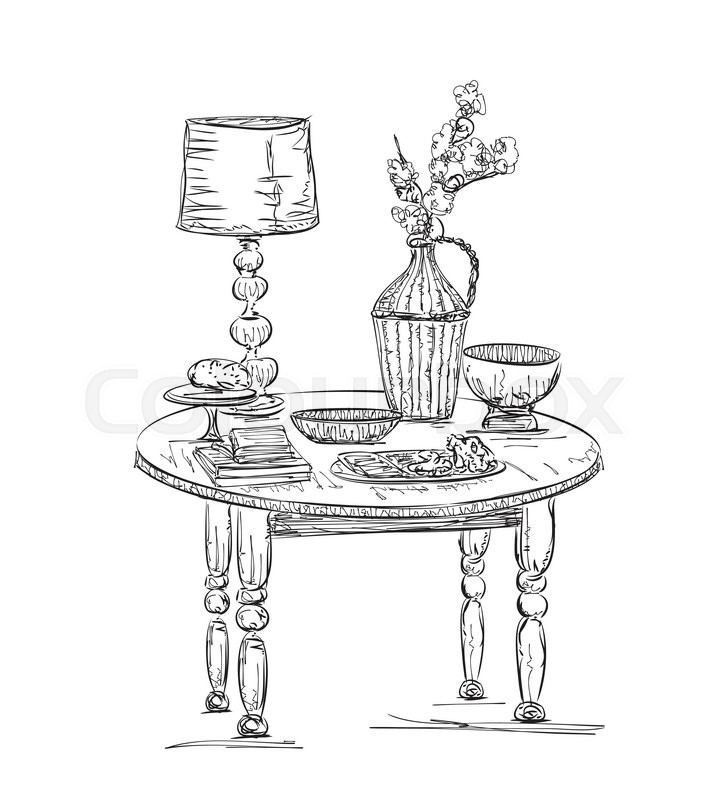 724x800 Table Setting Set. Weekend Breakfast Or Dinner. Hand Drawn Dishes - Sketch Breakfast