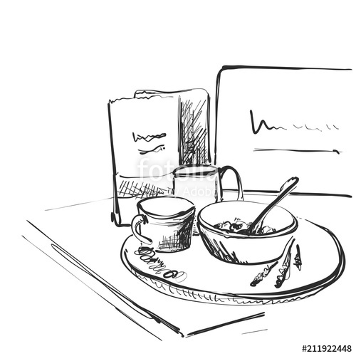 500x500 Sketch Breakfast. Plate Of Porridge And Cup Of Coffee Near - Sketch Breakfast