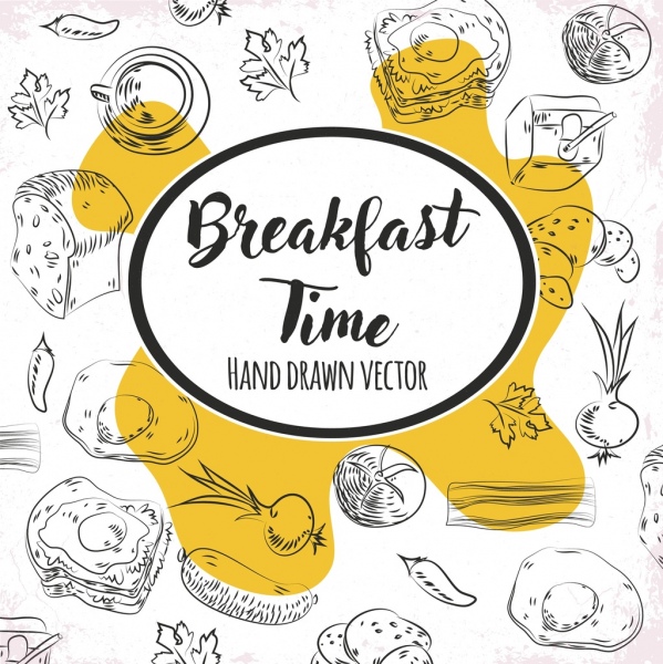 599x600 Breakfast Time Banner Food Icons Handdrawn Sketch Free Vector In - Sketch Breakfast
