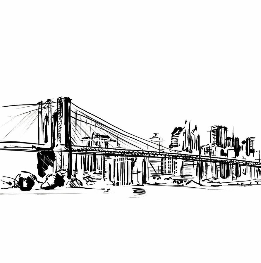 892x900 New York Brooklyn Bridge Illustrated Art Print By 2by2 Creative - Sketch Brooklyn Bridge