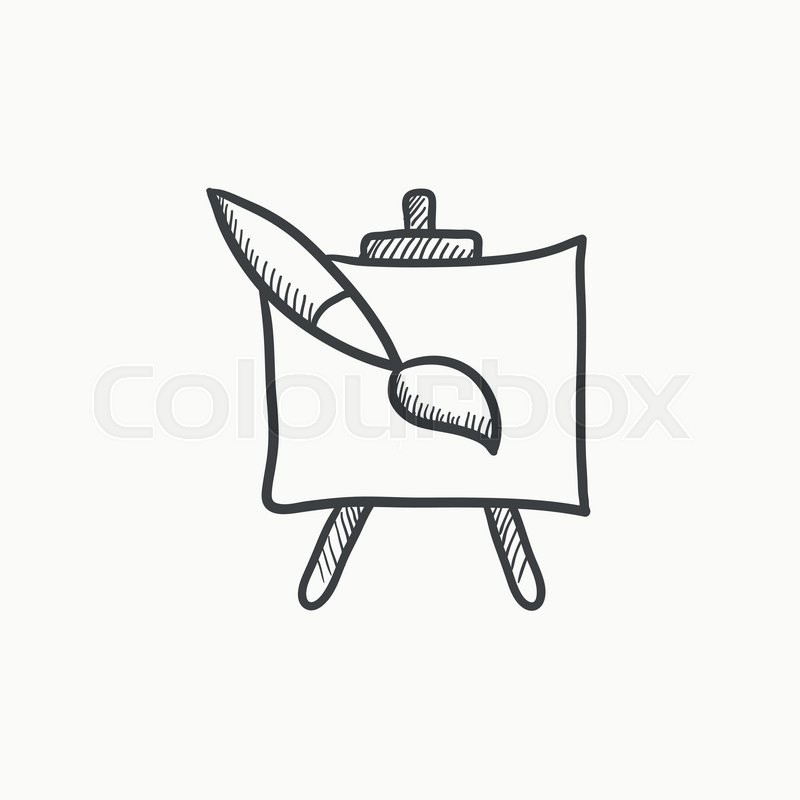800x800 Easel And Paint Brush Vector Sketch Icon Isolated On Background - Sketch Brush