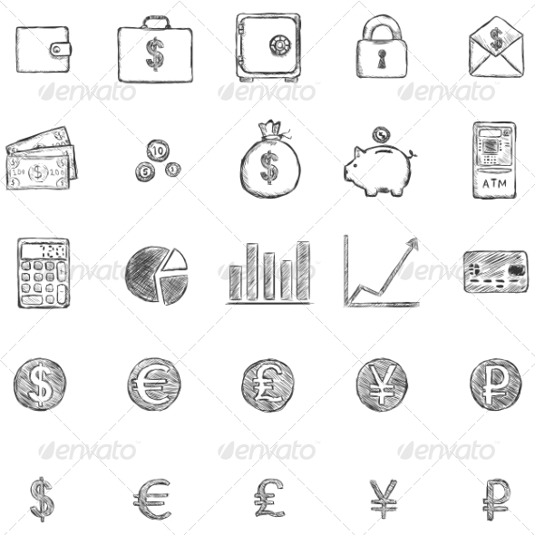 590x590 Set Of Sketch Finance Icons By Nikiteev Graphicriver - Sketch Business