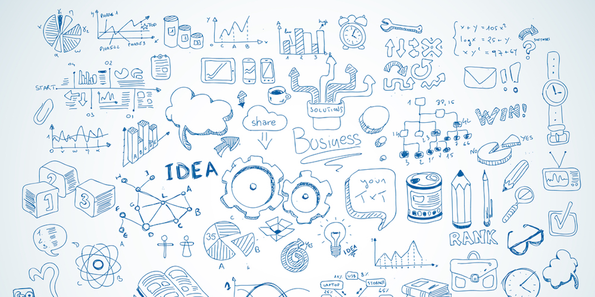 1200x600 Business Doodles Sketch Set Infographics Elements Isolated - Sketch Business