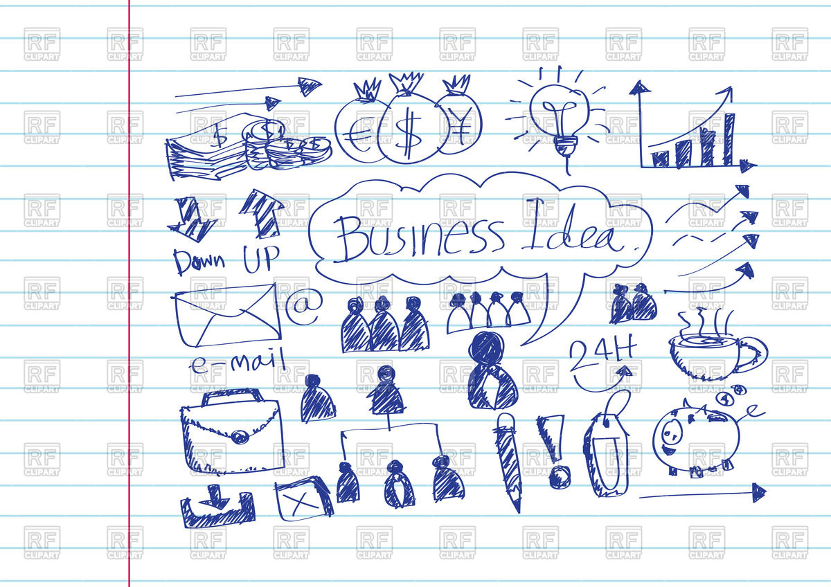 1200x848 Business Icons In Sketch Style On Notebook Sheet Background Vector - Sketch Business