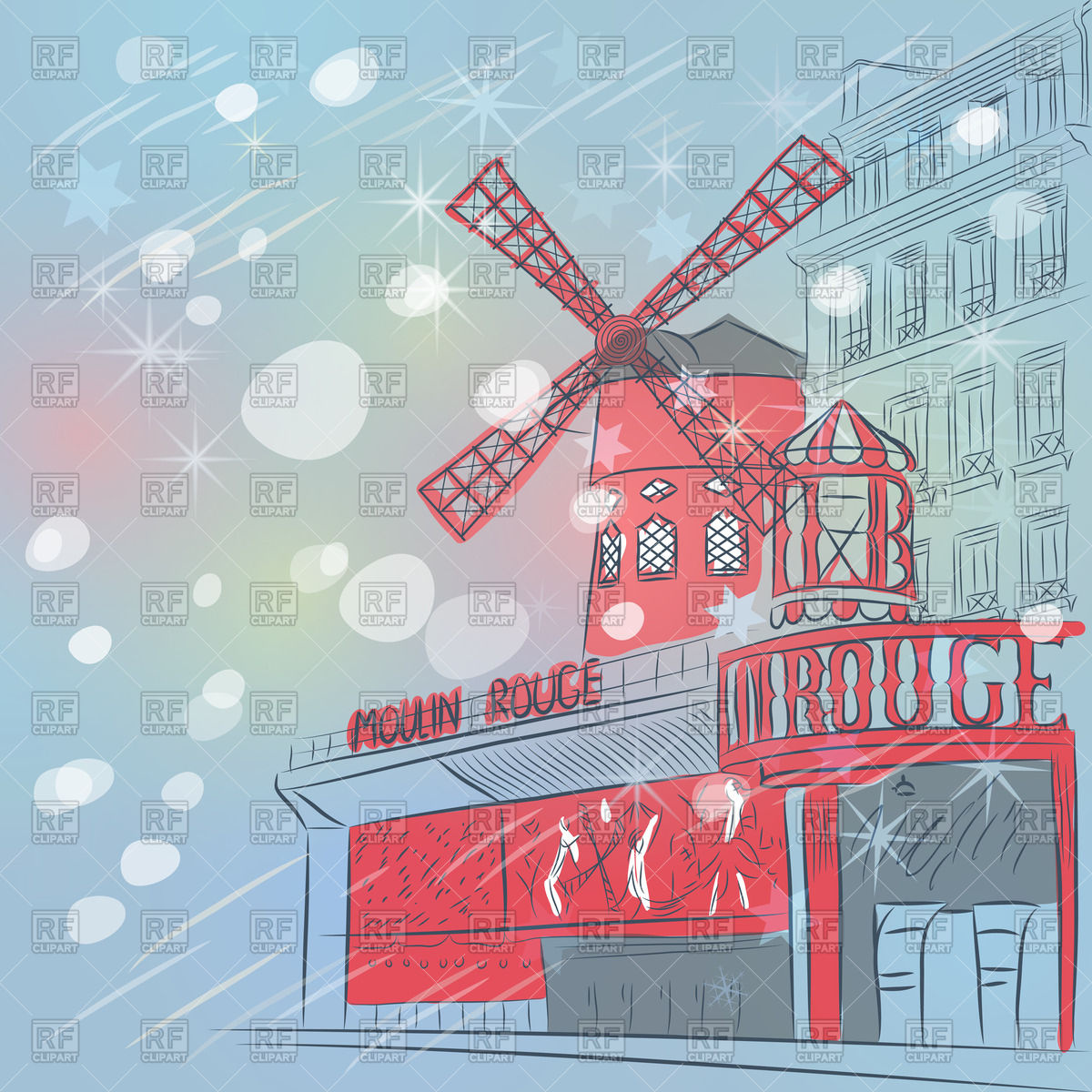 1200x1200 Sketch Of Cabaret Moulin Rouge (Paris) In Night Vector Image - Sketch Cabaret