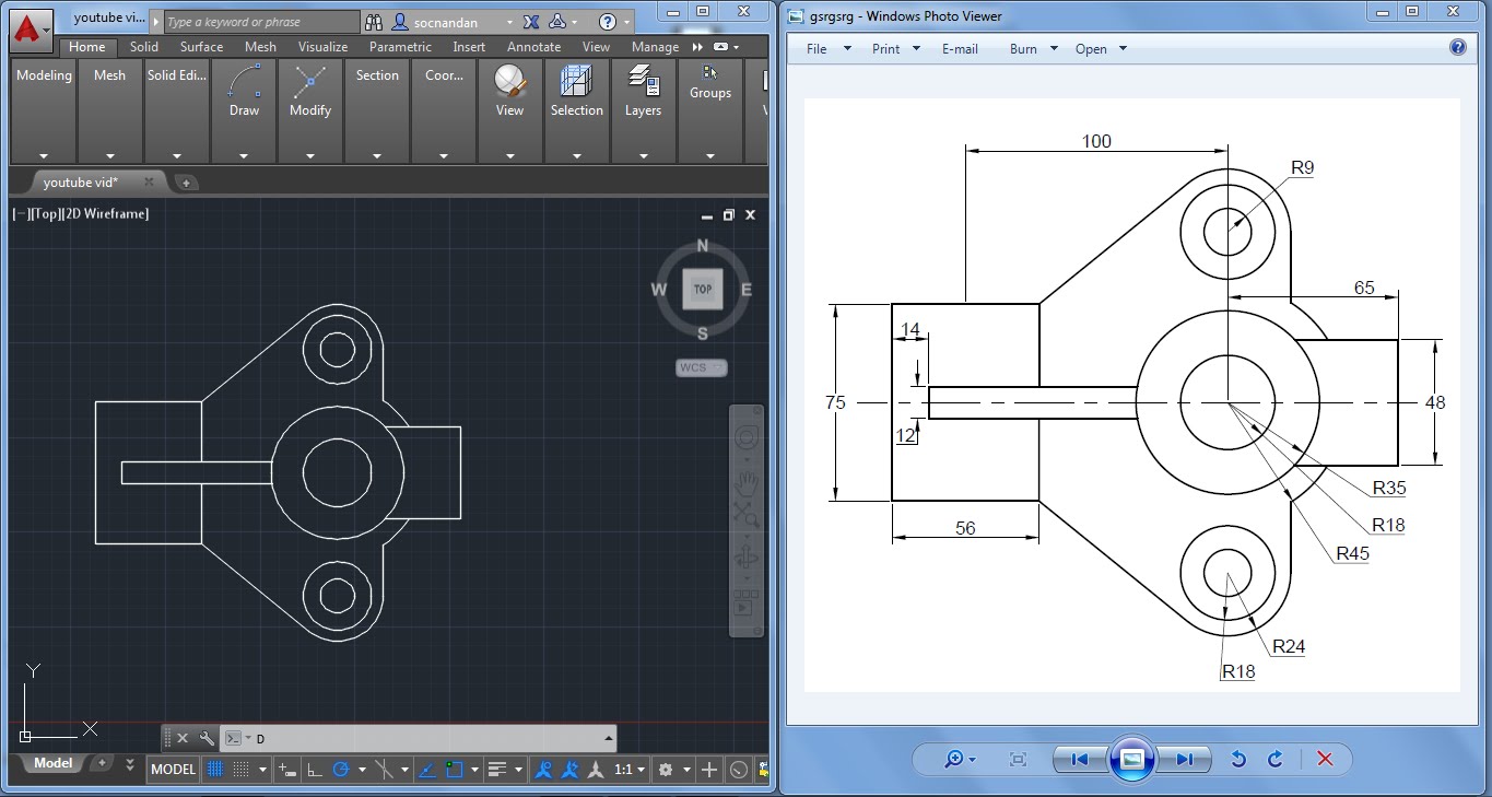 1365x729 2d Autocad Practice Drawing - Sketch Cad