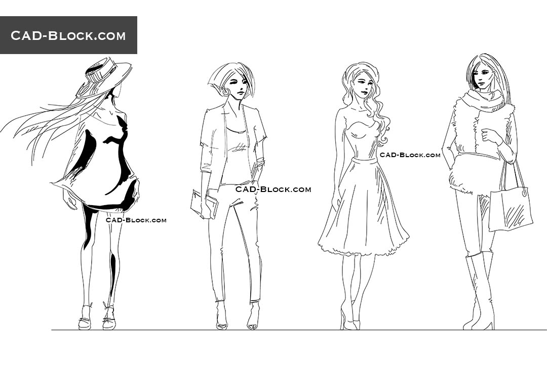 1080x760 Girls Sketch Autocad Drawings, Download Free People Cad Blocks - Sketch Cad