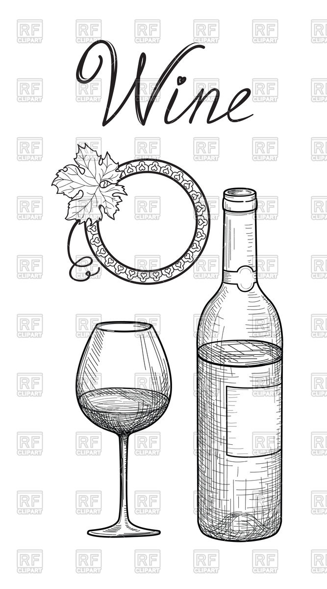 667x1200 Glass, Bottle, Lettering. Cafe Menu. Wine Card Sketch Vector Image - Sketch Cafe