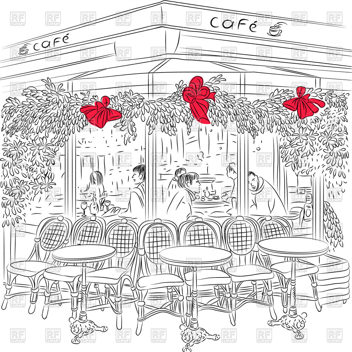 1200x1200 Sketch Of The Exterior Of Parisian Cafe With Christmas Decorations - Sketch Cafe