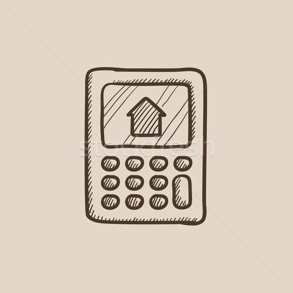600x600 Calculator With House On Display Sketch Icon. Vector Illustration - Sketch Calculator
