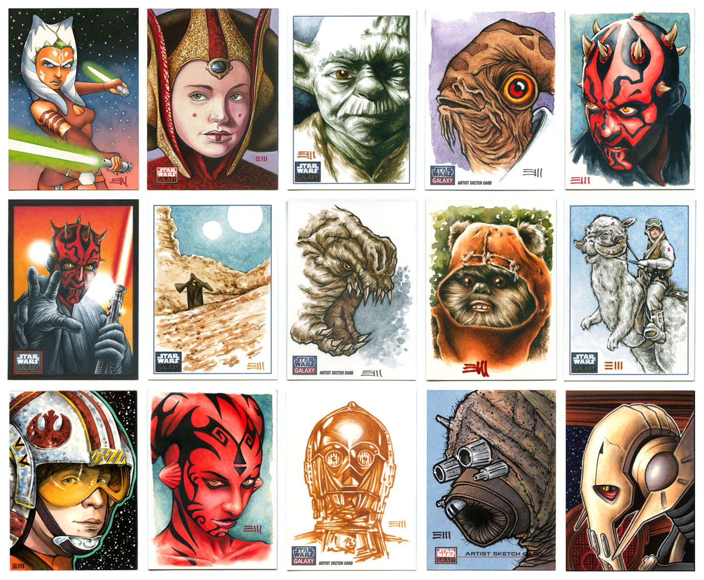 1440x1185 Star Wars Sketch Card Assortment By Erik Maell - Sketch Card Artist