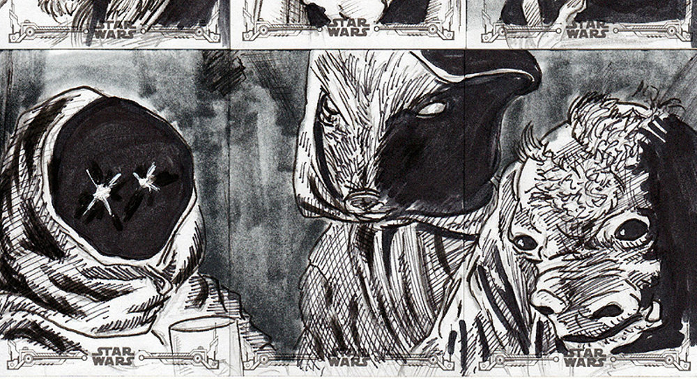 1000x544 Dan Curto Sketch Cards From Topps Star Wars Black And White - Sketch Cards