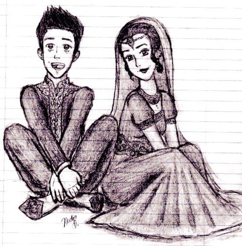 500x507 Cute Drawing Of A Dulhanride And Dulhagroom. This Photo Just - Sketch Cartoon Me