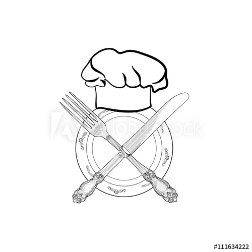 500x500 Chef Cook Hat With Fork, Spoon, Knife, Plate Sketch Cutlery Label - Sketch Chef