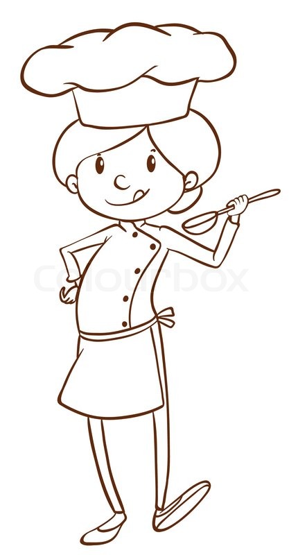 417x800 Illustration Of A Simple Sketch Of A Female Chef On A White - Sketch Chef