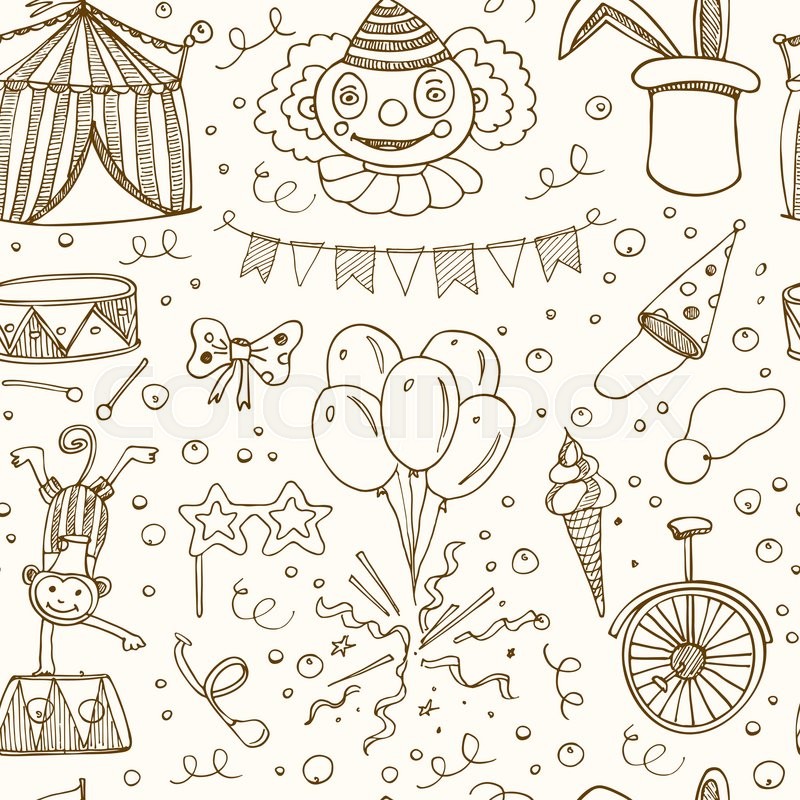 800x800 Hand Drawn Sketch Circus Seamless Pattern. Vector Illustration Of - Sketch Circus