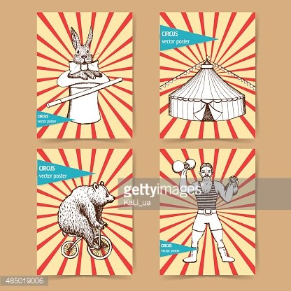 416x416 Sketch Circus Posters In Vintage Style Stock Vectors - Sketch Circus