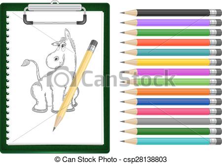 450x332 Clipboard With Donkey Sketch And Pencils. Illustration Of - Sketch Clipboard