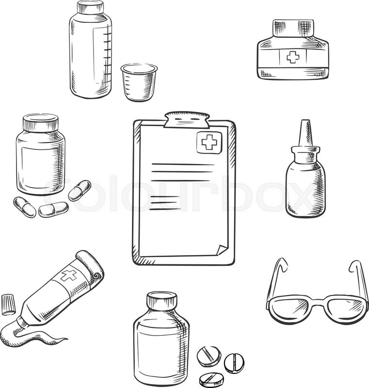 761x800 Prescription And Medical Sketch Icons With Clipboard, Drugs And - Sketch Clipboard