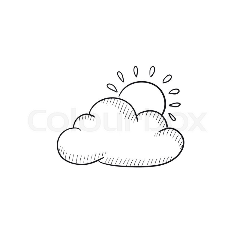 800x800 Sun With Cloud Vector Sketch Icon Isolated On Background. Hand - Sketch Cloud
