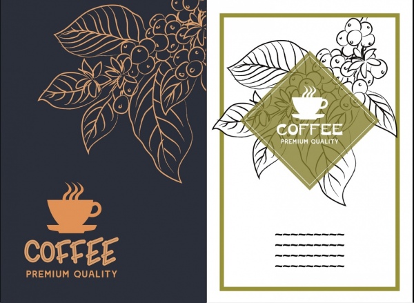 600x439 Coffee Advertisement Sets Silhouette Leaves Sketch Cup Icon Free - Sketch Coffee