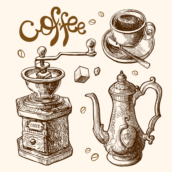 600x600 Hand Drawn Sketch Coffee Elements Vector 07 Free Download - Sketch Coffee
