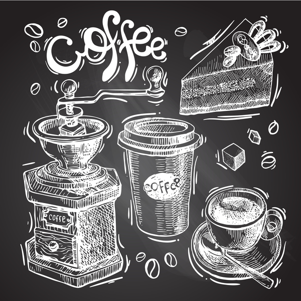 600x600 Hand Drawn Sketch Coffee Elements Vector 09 Free Download - Sketch Coffee