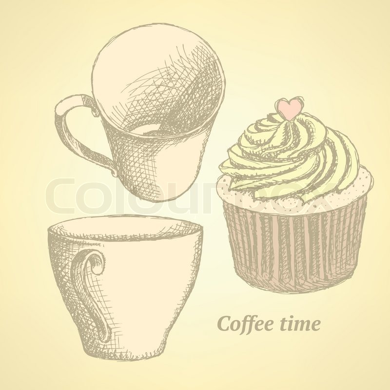 800x800 Sketch Coffee Set In Vintage Style, Vector Stock Vector Colourbox - Sketch Coffee