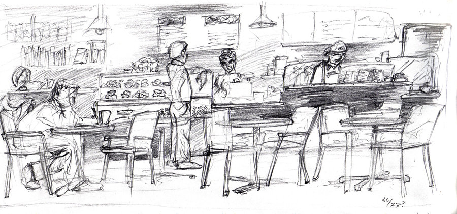 900x421 A Coffee Shop Sketch By Johnercek - Sketch Coffee
