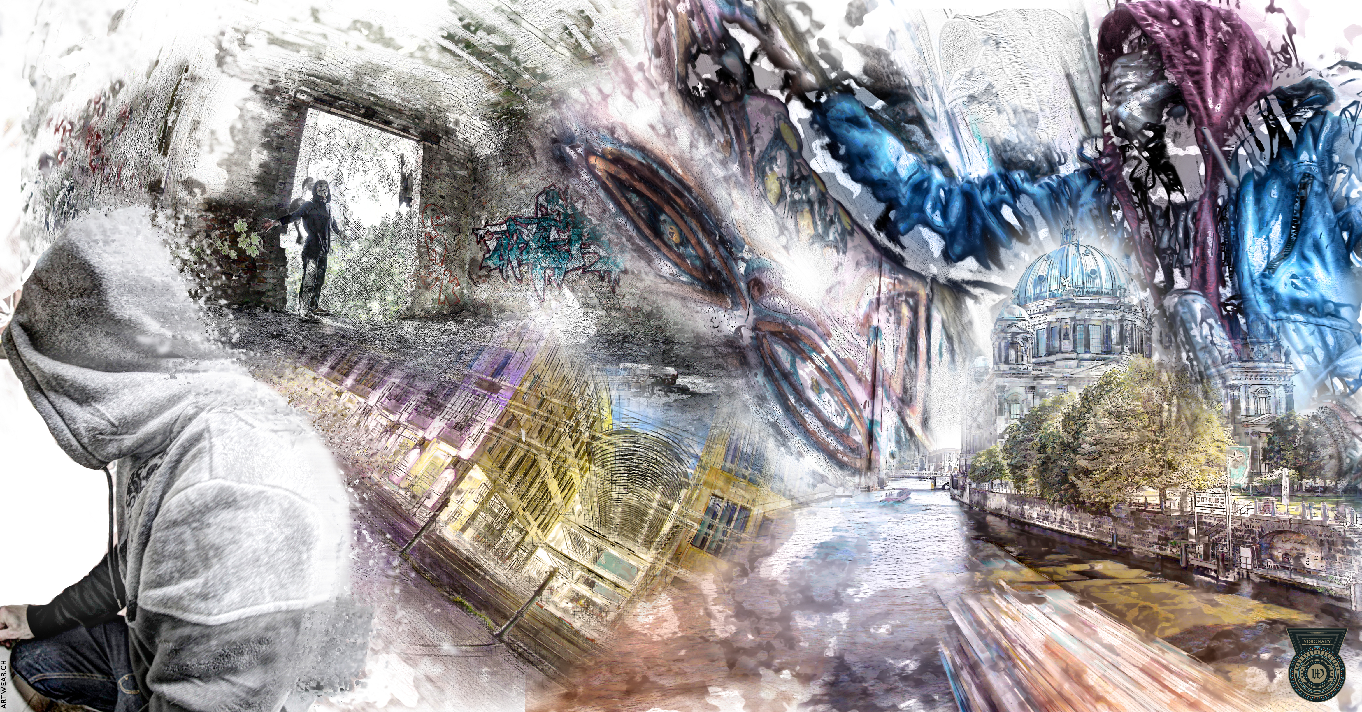 4672x2443 Free Images Art, Sketch, Drawing, Collage, Berlin, Lostplace - Sketch Collage