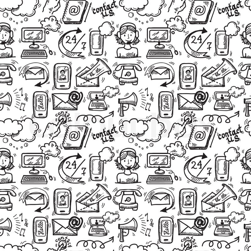 800x800 Contact Us Customer Service Sketch Doodle Icons Seamless Pattern - Sketch Contact