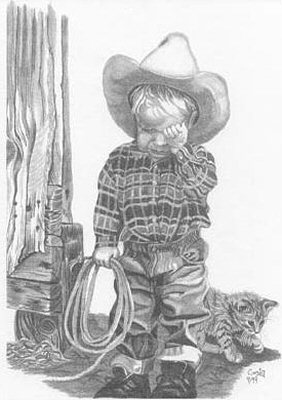 282x400 Sad Little Cowboy Pencil Sketch - Sketch Cowboy