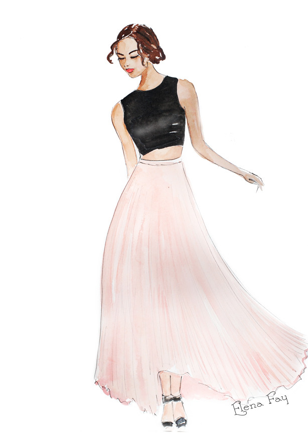 614x873 Illustration Crop Top And Maxi - Sketch Crop