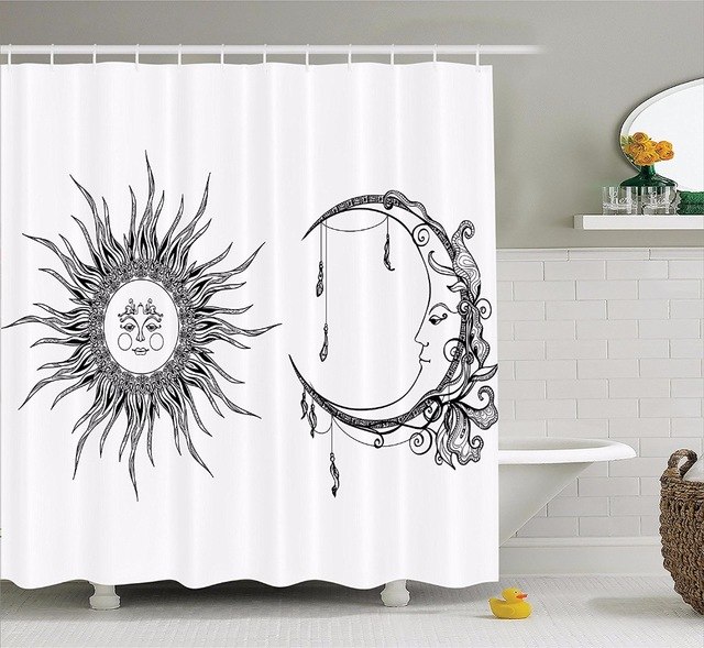 640x589 High Quality Arts Shower Curtains The Moon Sun Cartoon Character - Sketch Curtains