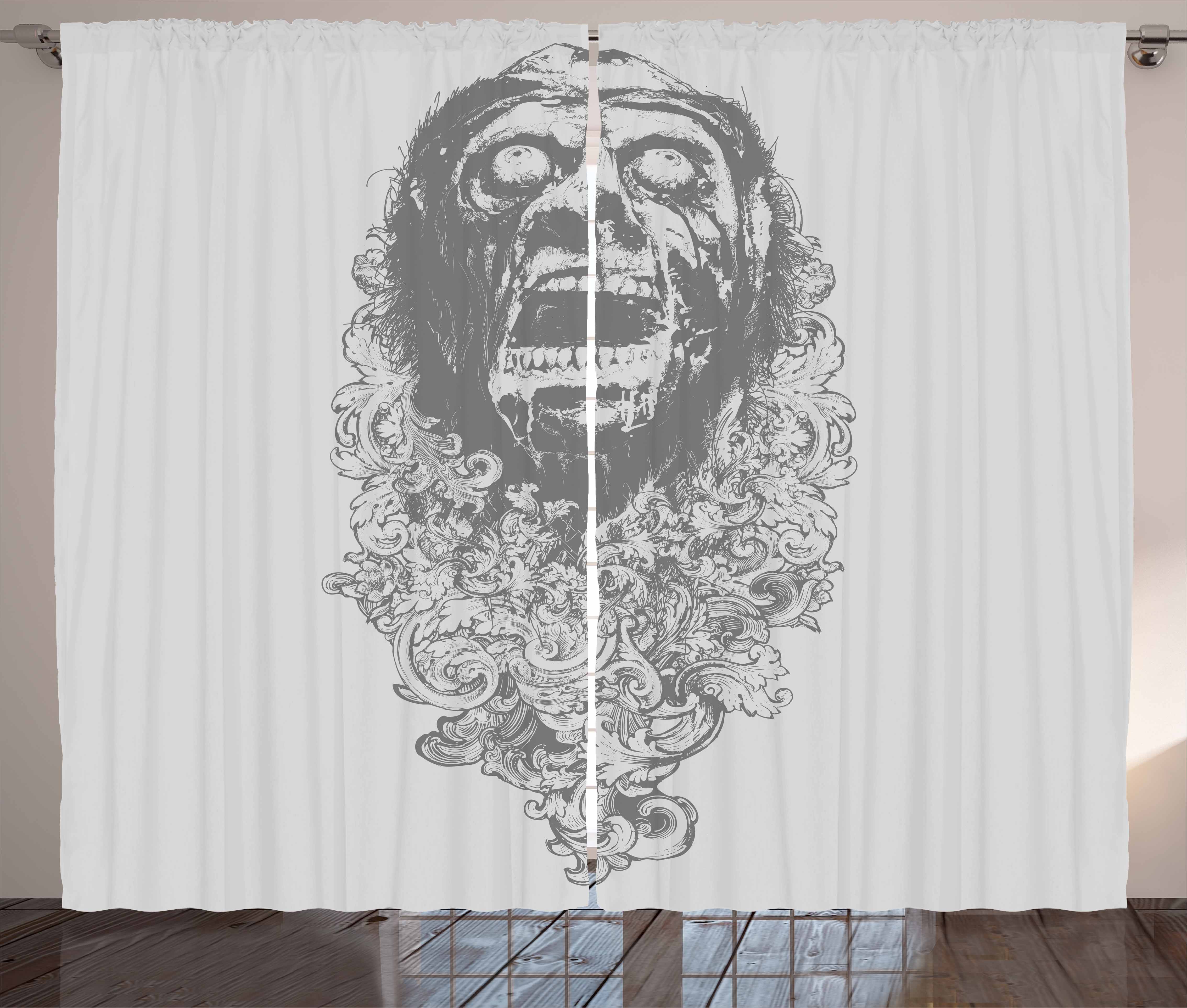 4536x3852 Zombie Curtains 2 Panels Set, Retro Gothic Sketch Of A Scary Man - Sketch Curtains