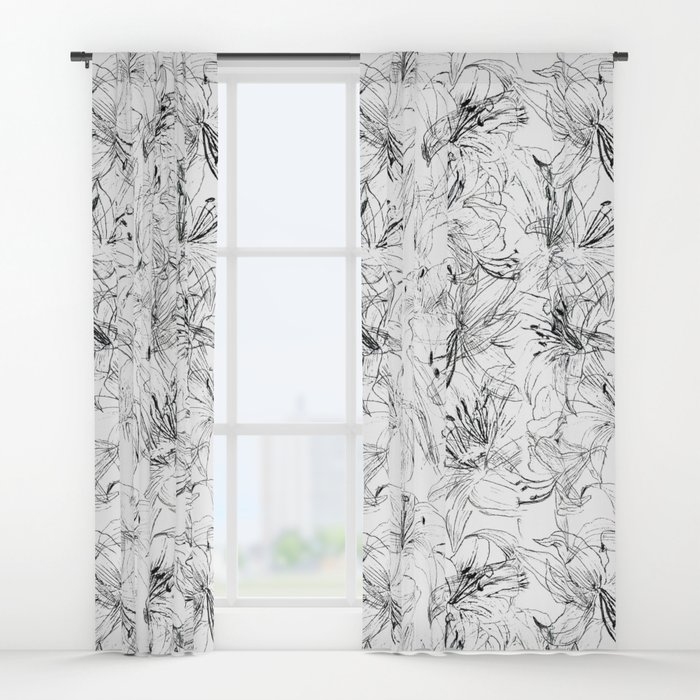 700x700 Lily Sketch Black And White Pattern Window Curtains By - Sketch Curtains