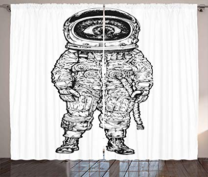 425x361 Ambesonne Space Curtains, Artistic Detailed Sketch Of - Sketch Curtains