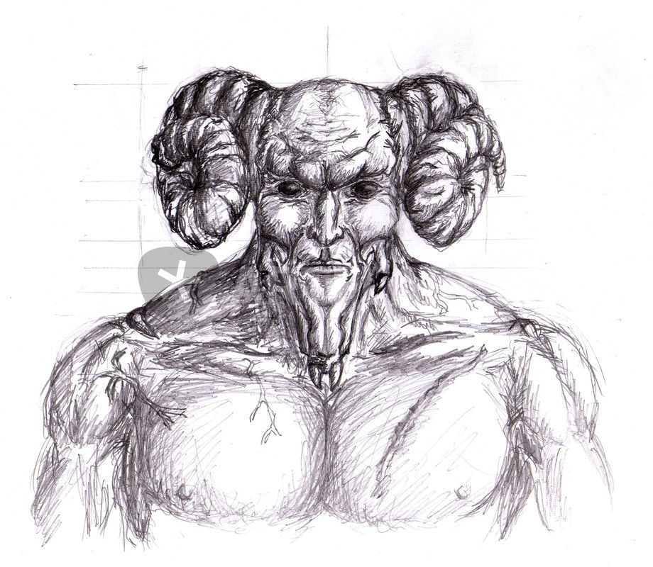 920x800 Horned Demon Front Face Sketch Drawing Art Prints And Posters By - Sketch Demon