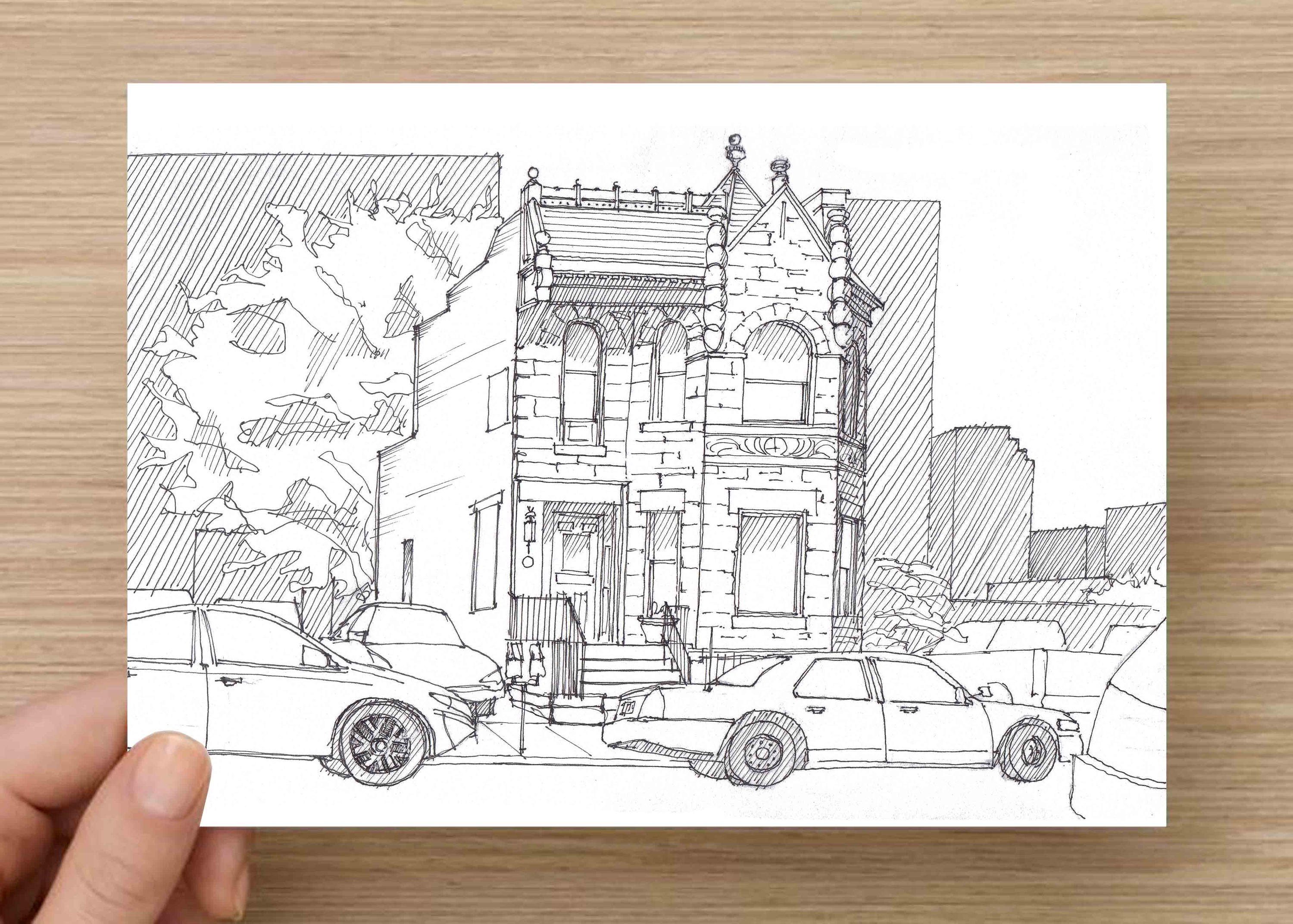 3000x2143 Ink Sketch Of Holdout House In Denver, Colorado - Sketch Denver