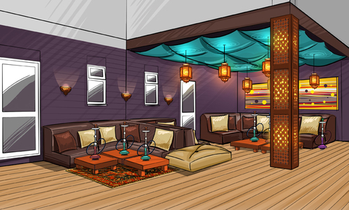 500x301 Interior Concept Sketch For The Basement Shisha Lounge - Sketch Design Lounge