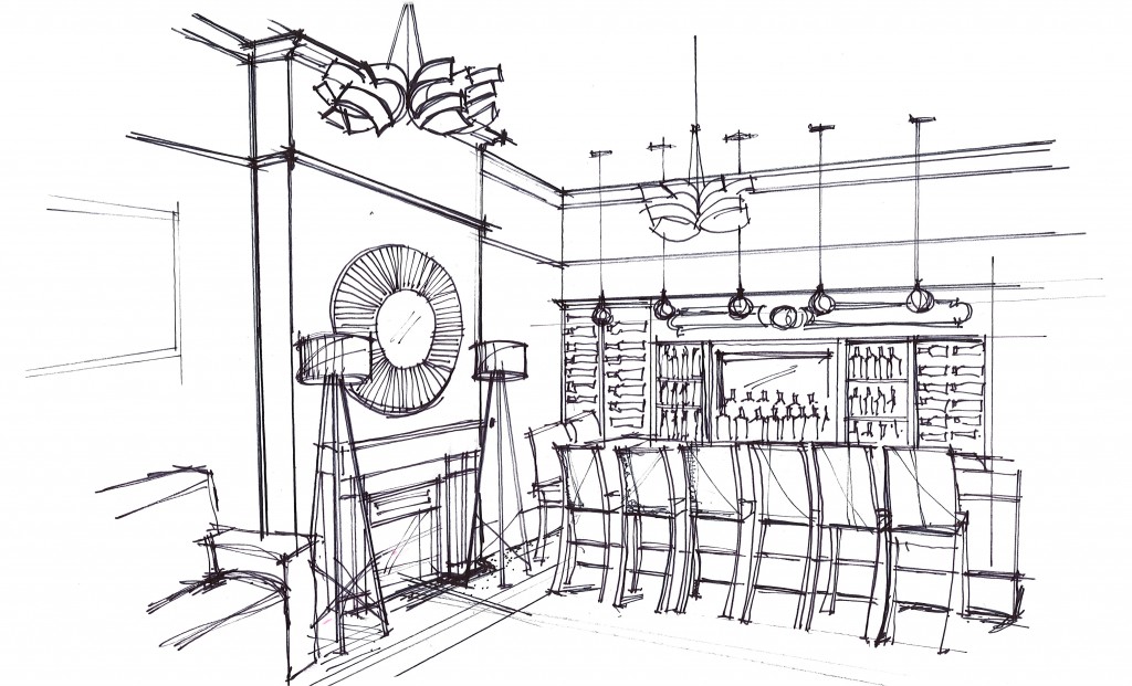 1024x621 Sketches For Wine Bar And Lounge - Sketch Design Lounge