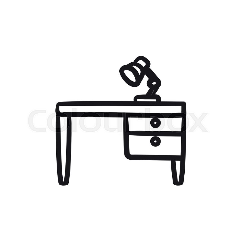 800x800 Desk Lamp On Table Vector Sketch Icon Isolated On Background. Hand - Sketch Desk