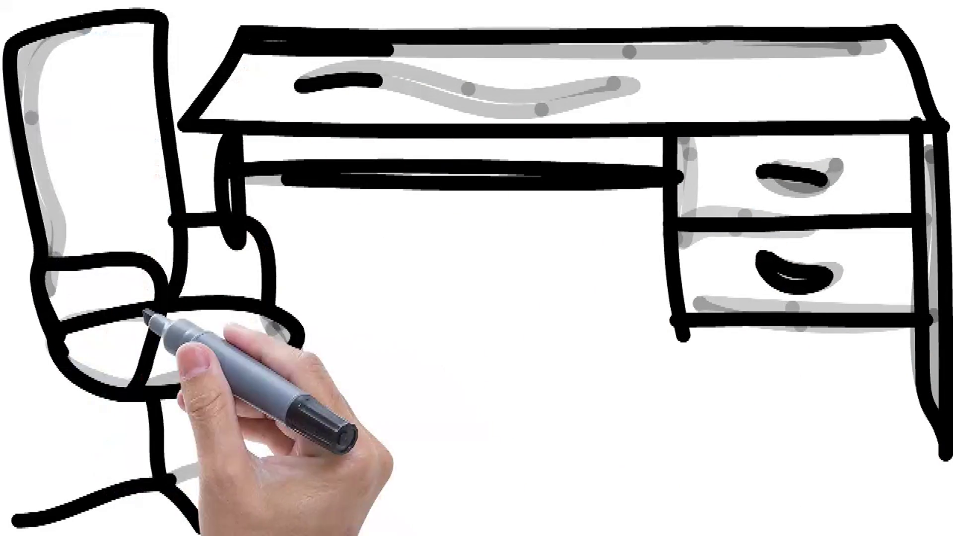 1920x1080 Man Sketching Office Desk Table With Chair On Whiteboard - Sketch Desk