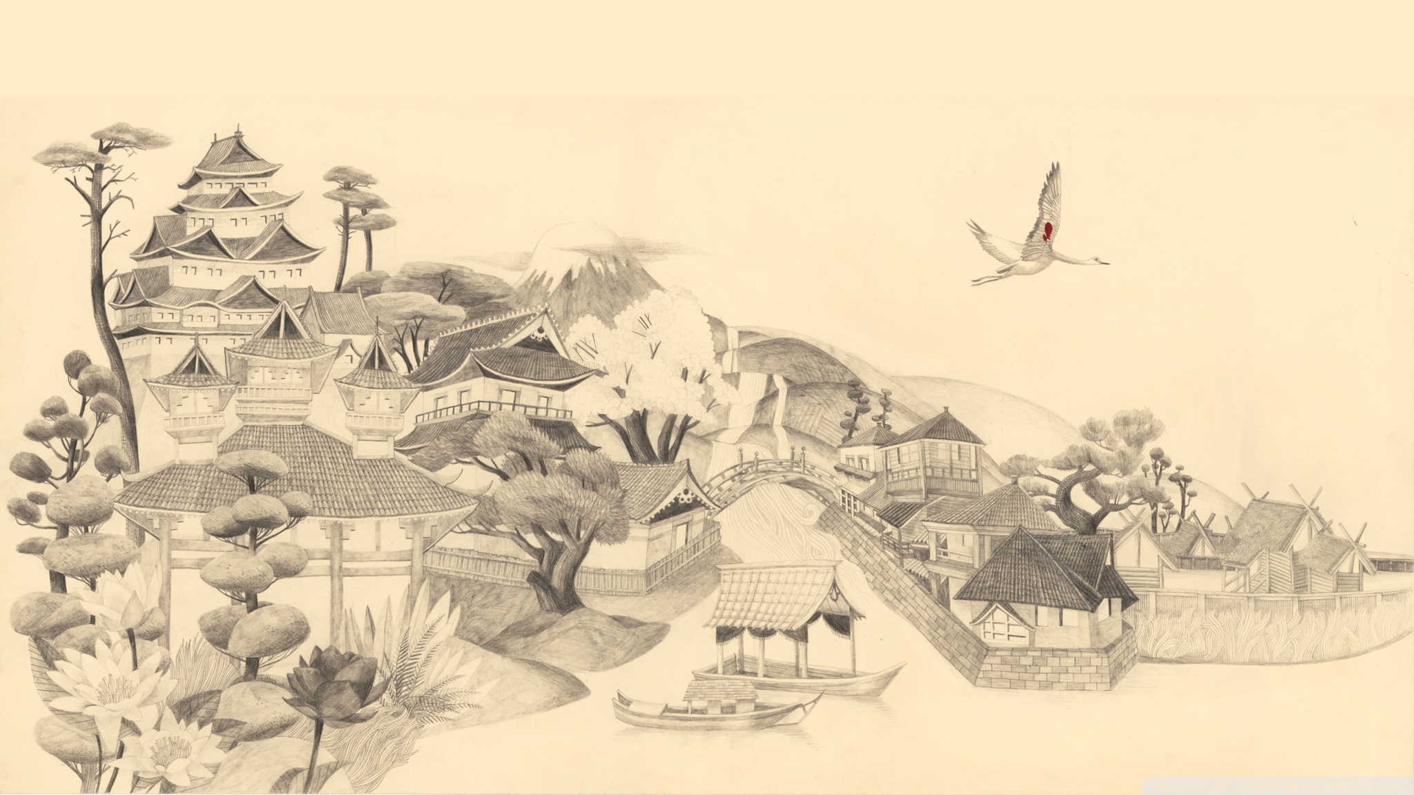 2048x1152 Japanese Drawing 4k Hd Desktop Wallpaper For 4k Ultra Hd Tv - Sketch Desktop Wallpaper